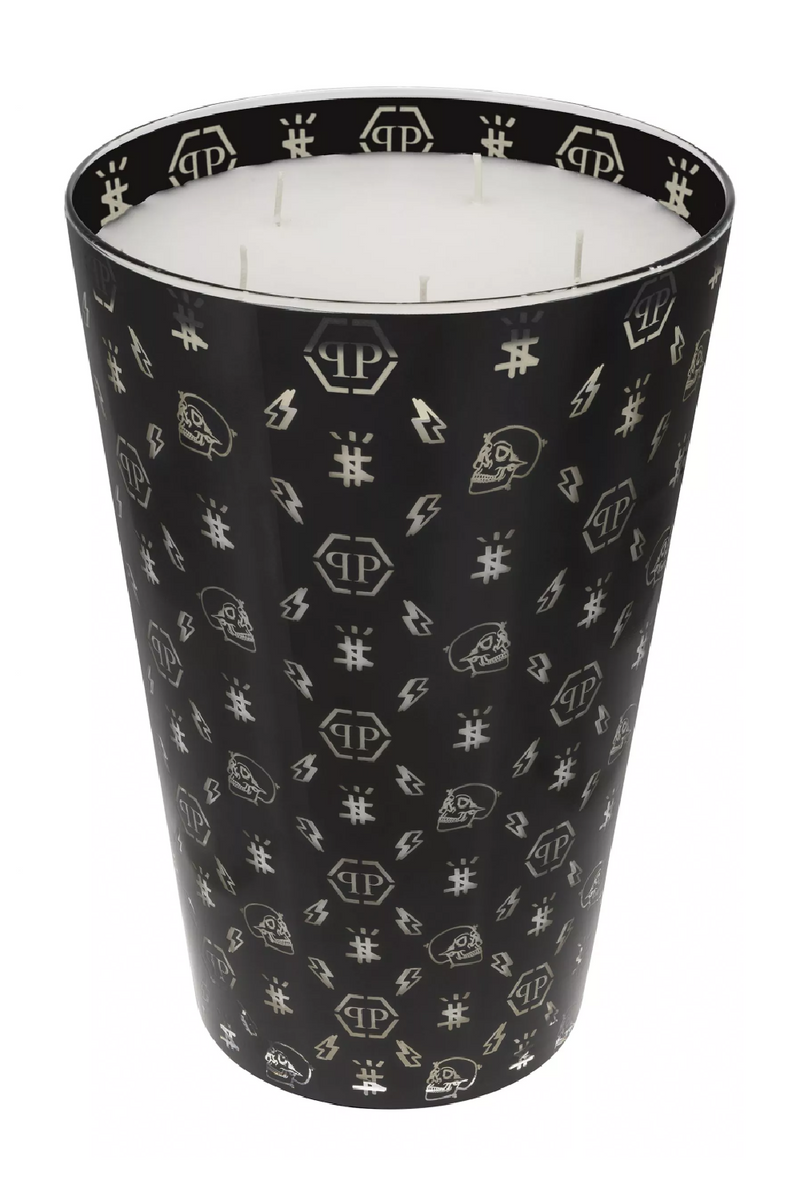 Black Printed Glass Scented Candle - XL | Philipp Plein Monogram | Oroatrade.com