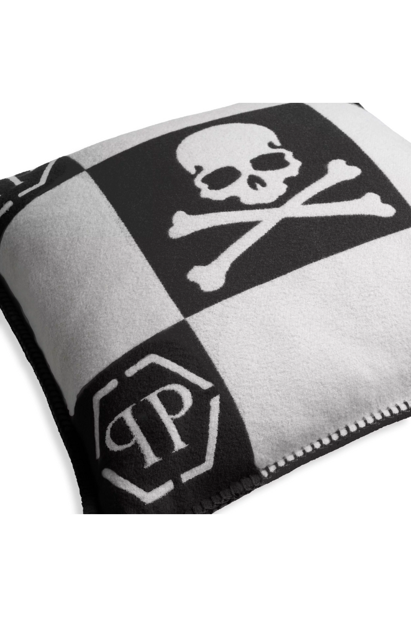 Black Modern Printed Cashmere Cushion | Philipp Plein Skull | Oroatrade.com