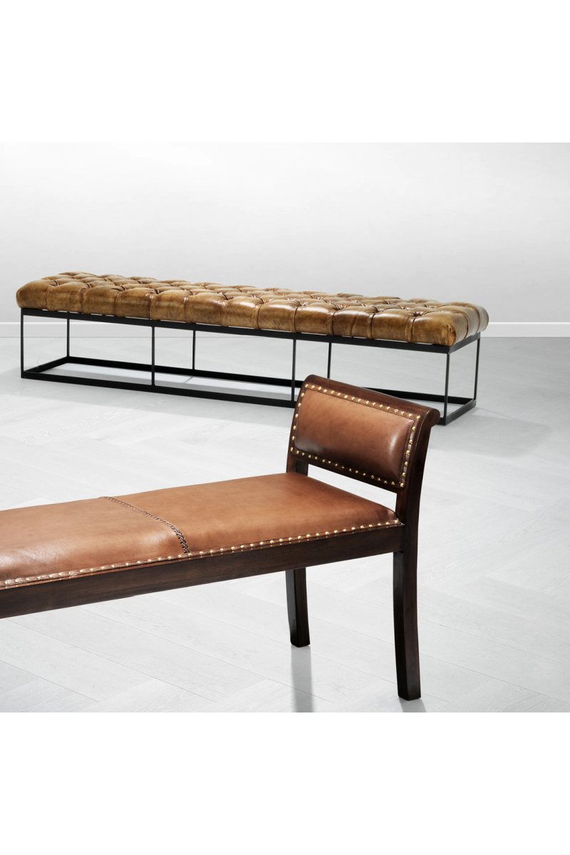 Brown Leather Buttoned Bench | Eichholtz York | Oroatrade.com