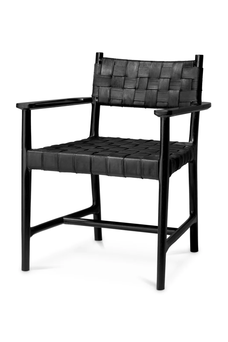 Woven Black Leather Dining Armchair | Eichholtz Tiberio | Oroatrade.com