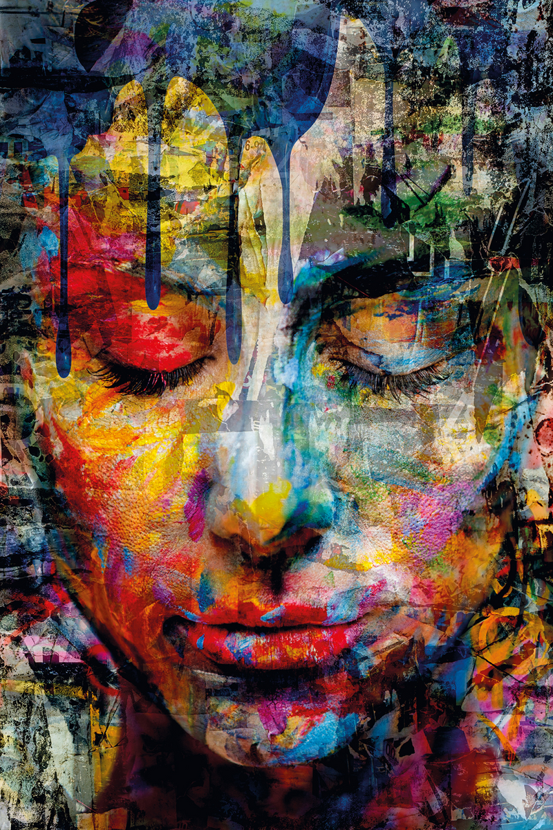 Multi-Colored Face Plexiglass Artwork | Andrew Martin Meditation | Oroatrade.com