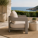 Curved Aluminum Outdoor Accent Chair | Andrew Martin Caicos | Oratrade.com