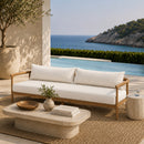 Padded Teak Outdoor 3-Seater Sofa | Andrew Martin Cove | Oroatrade.com