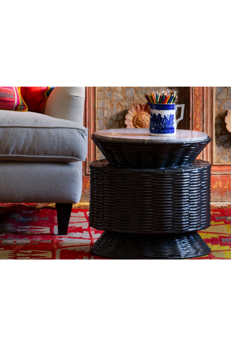 Black Woven Bamboo Side Table | Andrew Martin Roma | Oroatrade.com