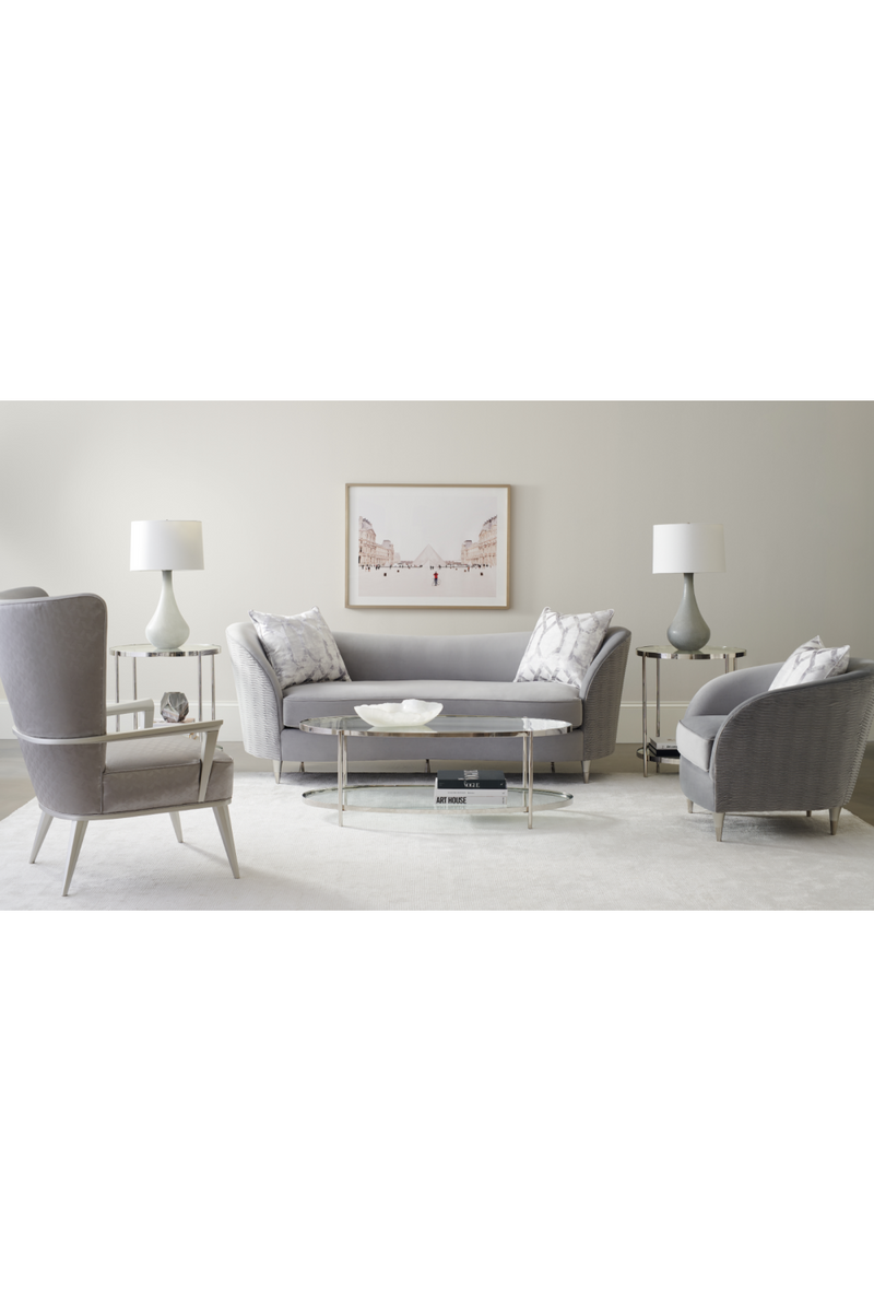 Gray Velvet Curved Sofa | Caracole Farrah | Oroatrade.com