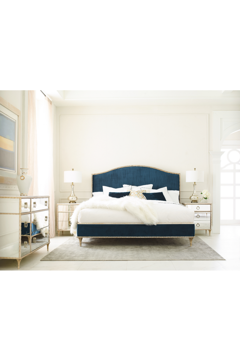 Blue Pleated California King Bed | Caracole Platform | Oroatrade.com