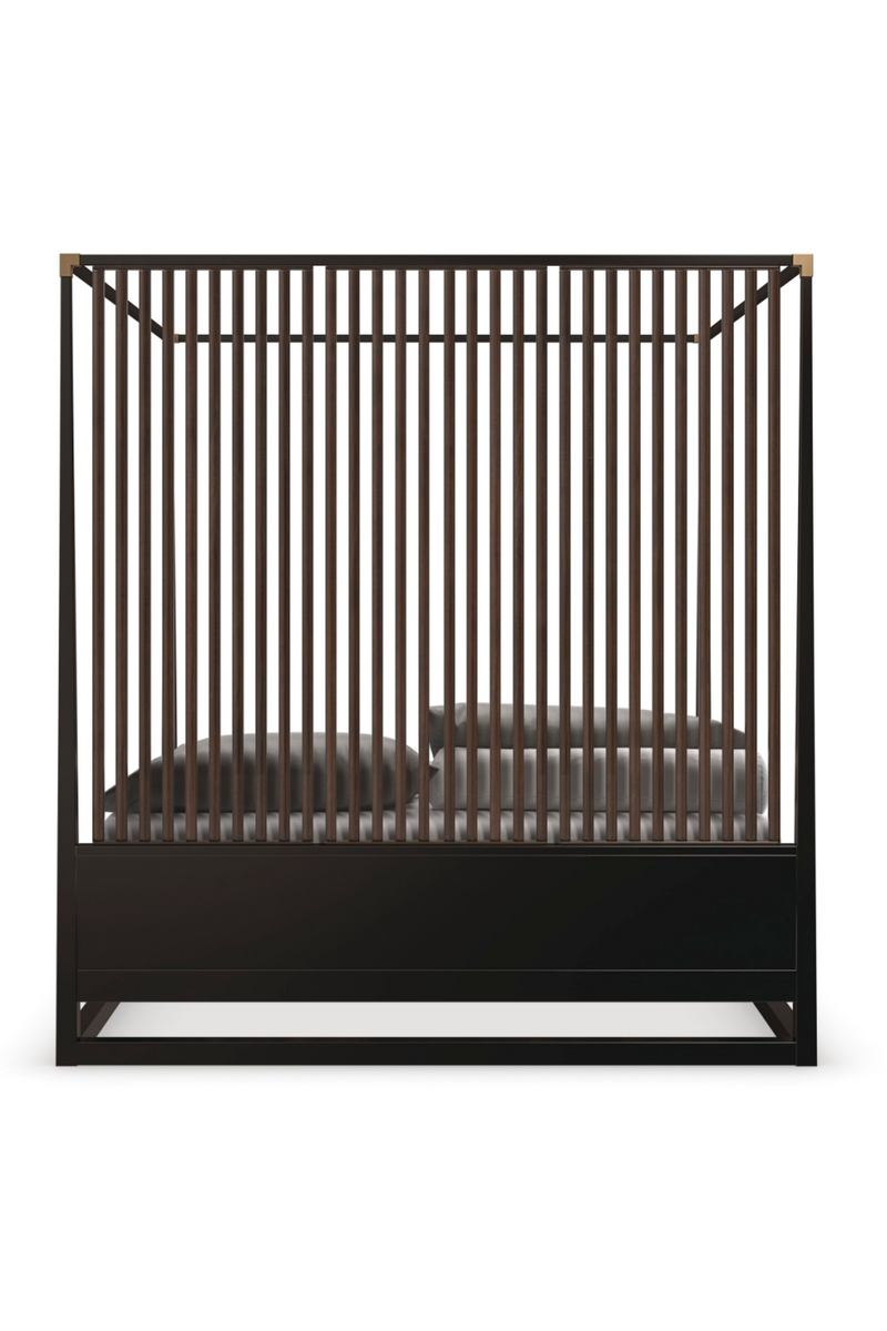 Brown Wooden Canopy Bed | Caracole Pinstripe | Oroatrade.com
