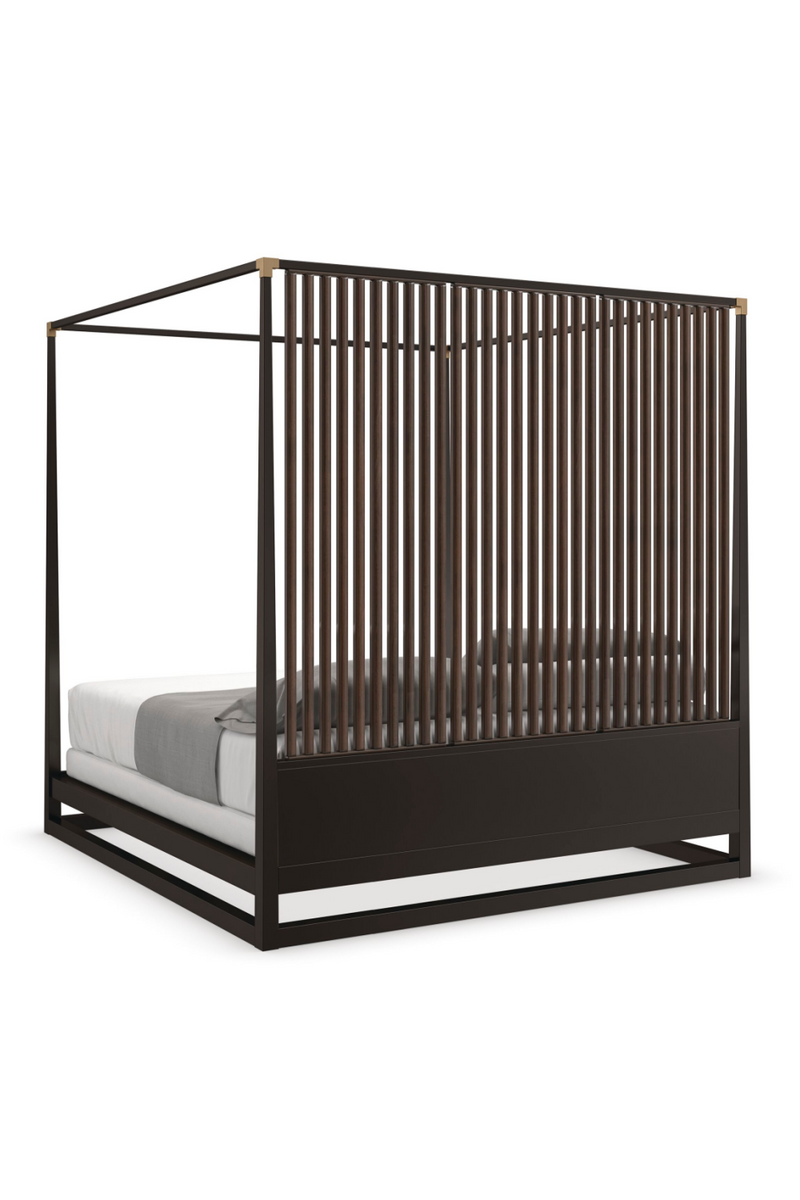 Brown Wooden Canopy Bed | Caracole Pinstripe | Oroatrade.com