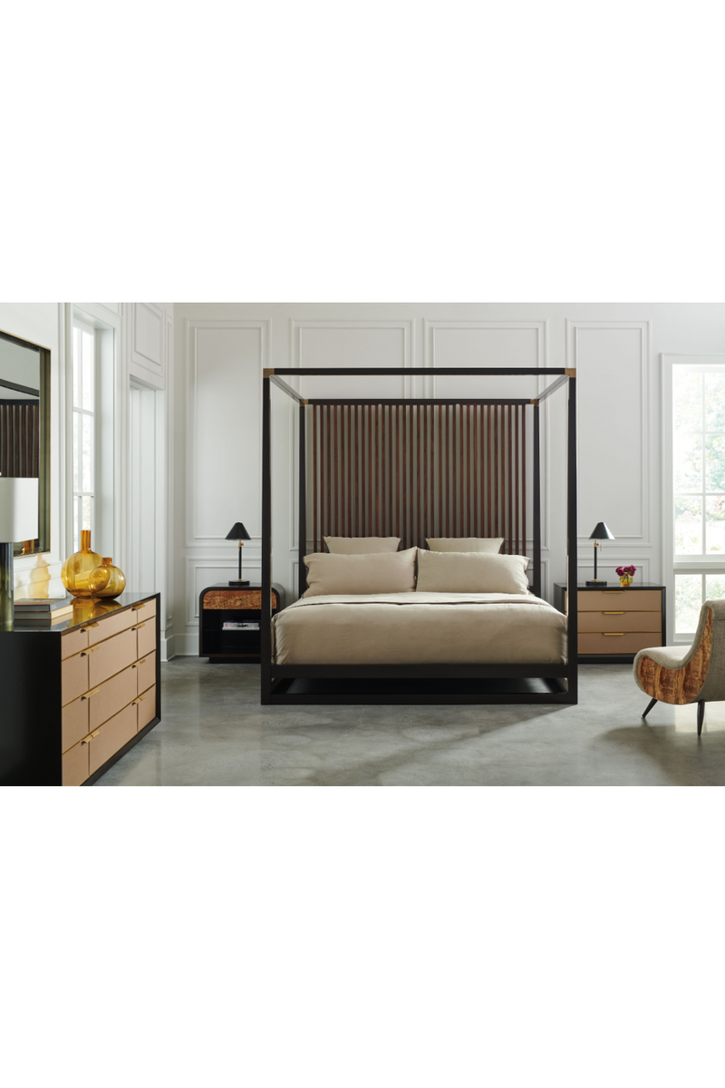 Brown Wooden Canopy Bed | Caracole Pinstripe