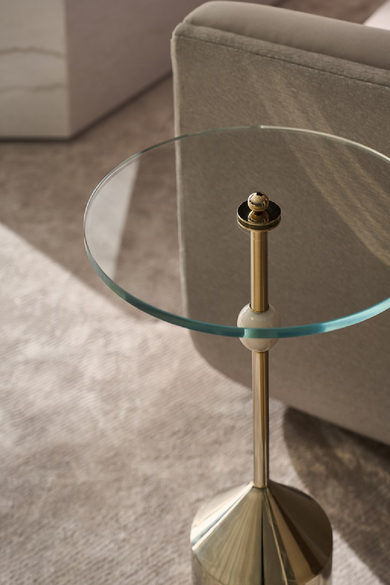 Clear Glass Pedestal Side Table | Caracole Alpha | Oroatrade.com