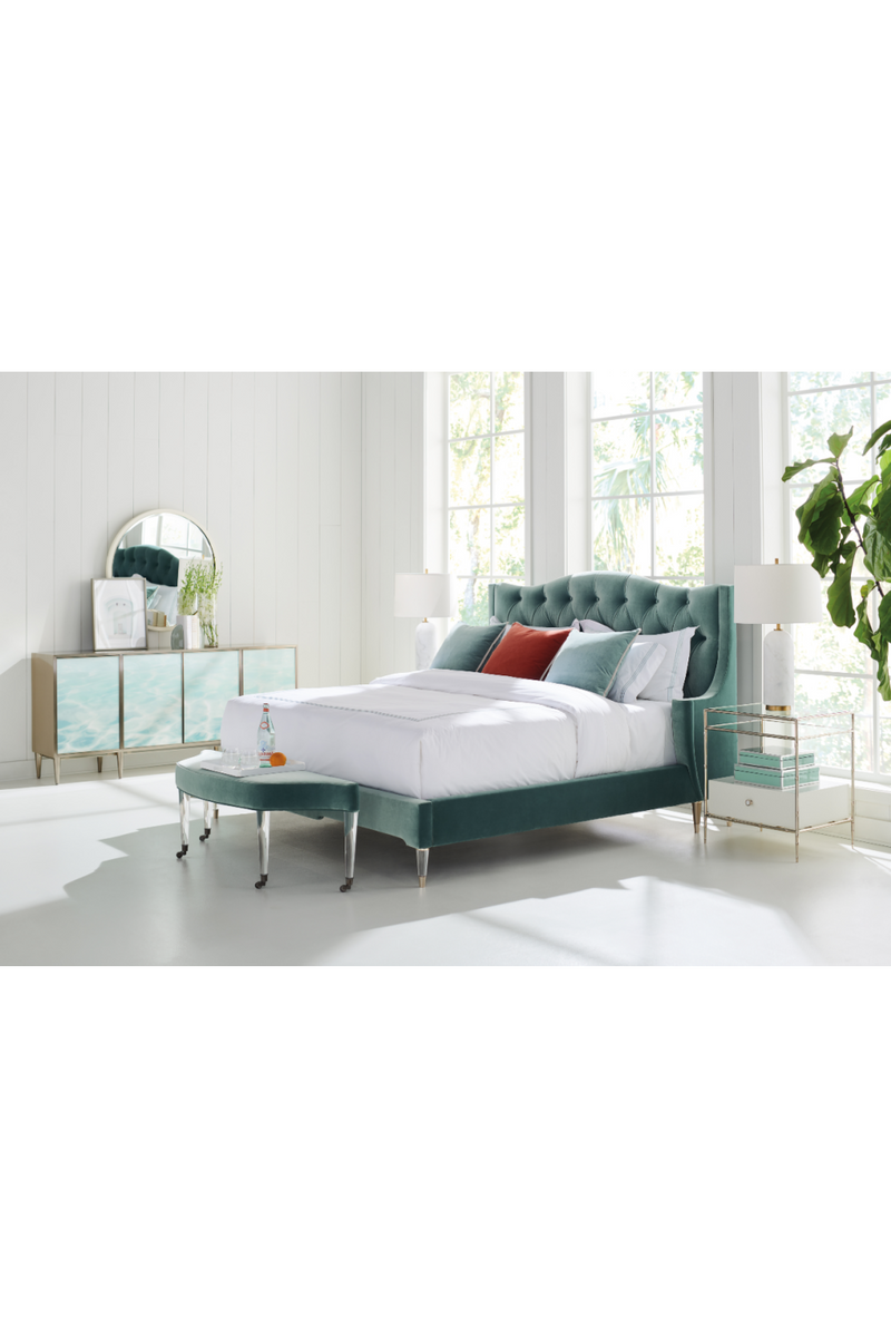 Blue Upholstered Tufted California King Bed | Caracole Do Not Disturb | Oroatrade.com