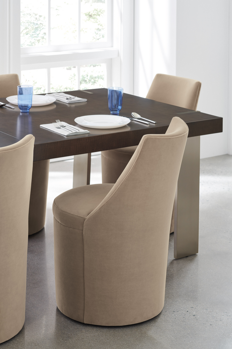 Taupe Velvet Dining Chair | Caracole Barrel Roll | Oroatrade.com