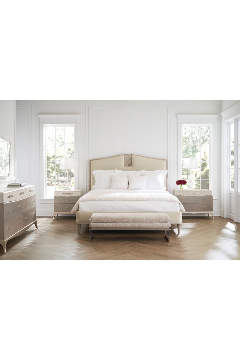 Cream Chenille Modern Bed | Caracole Crescendo | Oroatrade.com