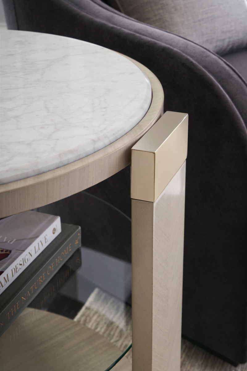 Round White Marble End Table | Caracole Oculus | Oroatrade.com