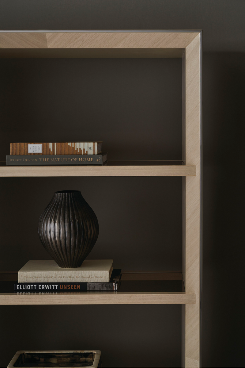 Bronze Glass Shelf Bookcase | Caracole High Rise | Oroatrade.com