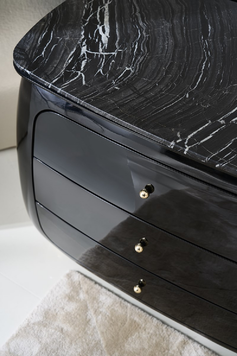 Black 3-Drawer Curved Nighstand | Caracole Cabochon | Oroatrade.com