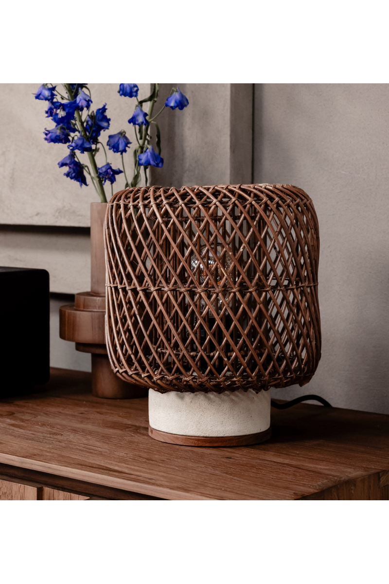 Brown Rattan Cylindrical Table Lamp | dBodhi Pole | Oroatrade.com