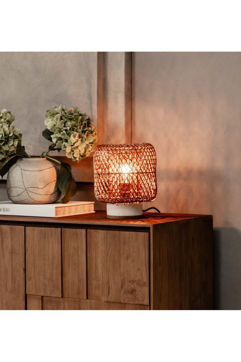 Brown Rattan Cylindrical Table Lamp | dBodhi Pole | Oroatrade.com