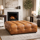 Tufted Leather Ottoman | Dutchbone Hackman | Oroatrade.com