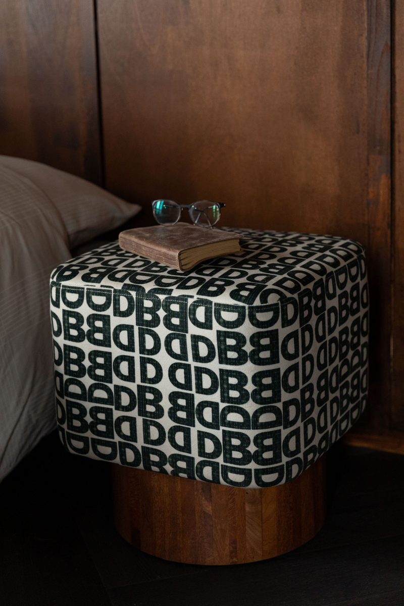 Letter Print Square Stool | Dutchbone Monogram | Oroatrade.com