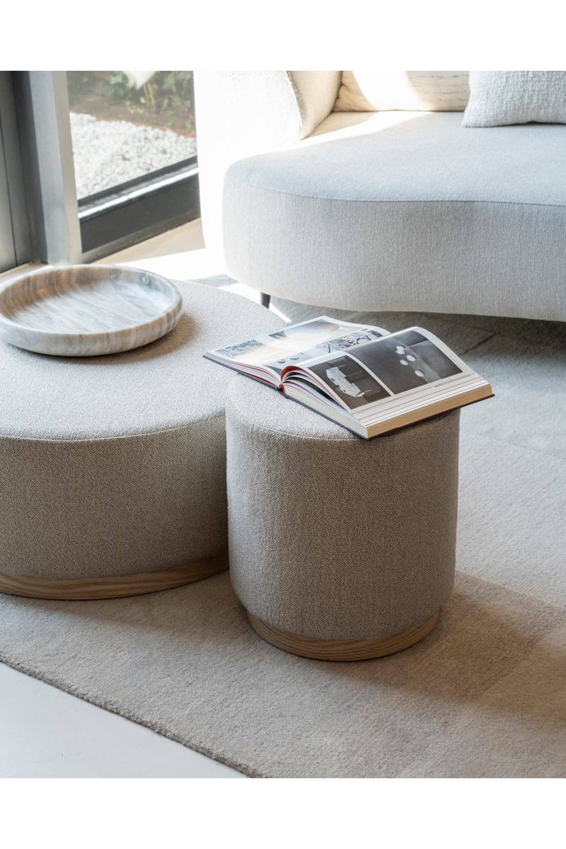 Cylindrical Taupe Fabric Ottoman | Eleonora Avah | Oroatrade.com