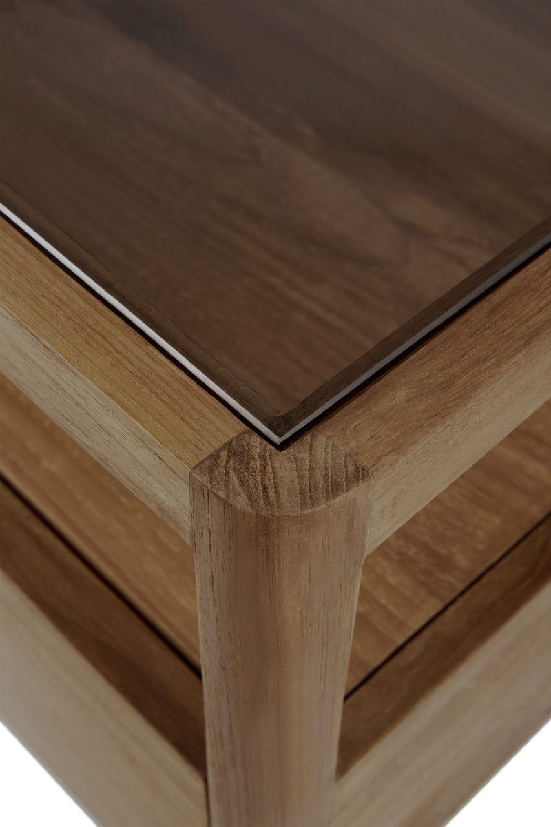 Glass Top Teak Nightstand | Ethnicraft Spindle | Oroatrade.com