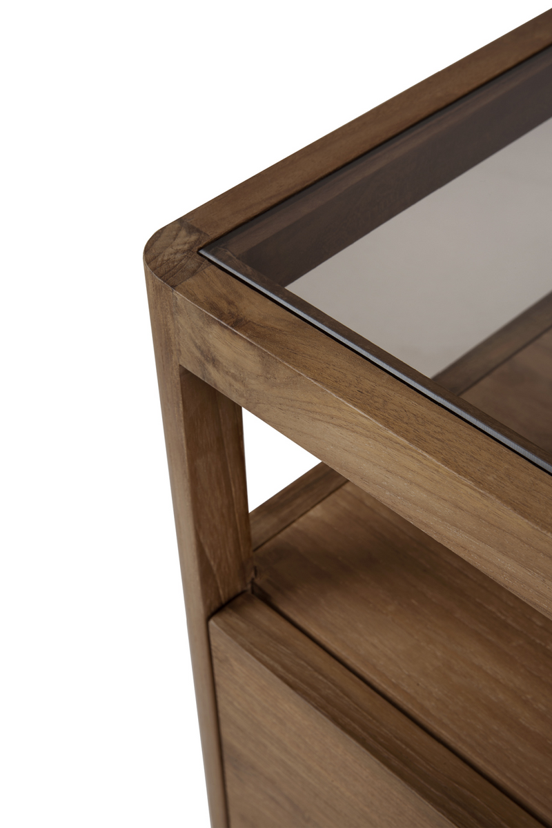 Glass Top Teak Nightstand | Ethnicraft Spindle | Oroatrade.com