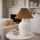 Modern European furniture - Brown Pleated Linen Table Lamp - www.oroatrade.com