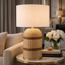Contract furniture -  Beige Lined Rattan Table Lamp - www.oroatrade.com