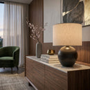 Modern European furniture - Rounded Ceramic Linen Table Lamp - www.oroatrade.com
