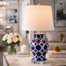 Contract furniture - Blue Patterned Ceramic Table Lamp - www.oroatrade.com