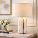Modern European furniture - Lined Ceramic Linen Table Lamp - www.oroatrade.com
