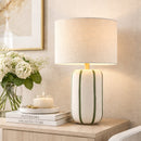 Modern European furniture - Lined Ceramic Linen Table Lamp - www.oroatrade.com