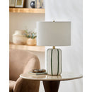 Modern European furniture - Lined Ceramic Linen Table Lamp - www.oroatrade.com