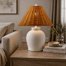 Modern European furniture - Brown Rattan Ceramic Table Lamp - www.oroatrade.com