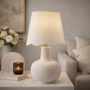 Modern European furniture - Scalloped White Linen Table Lamp - www.oroatrade.com