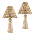 Contract furniture - Travertine Base Rattan Table Lamps (2) - www.oroatrade.com