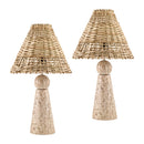 Contract furniture - Travertine Base Rattan Table Lamps (2) - www.oroatrade.com
