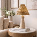 Contract furniture - Travertine Base Rattan Table Lamps (2) - www.oroatrade.com