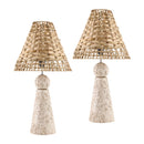 Contract furniture - Travertine Base Rattan Table Lamps (2) - www.oroatrade.com