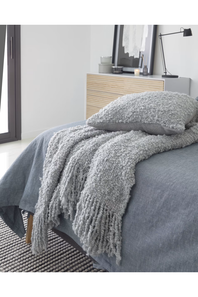 Rectangular Gray Tweed Fringed Blanket | La Forma Corel| Oroatrade.com