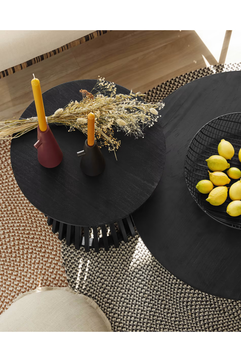 Round Black Teak Wood Pedestal Coffee Table | La Forma Jeanette | Oroatrade.com