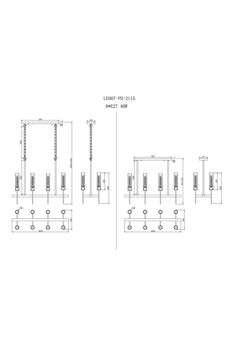 Brass Framed Glass Tubes Pendant Lamp | Liang & Eimil Tilda | Oroatrade.com