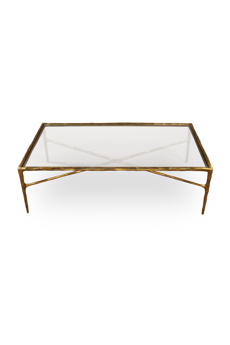 Cobra Coffee Table – Textured Antique Brass and Glass | Oroatrade.com
