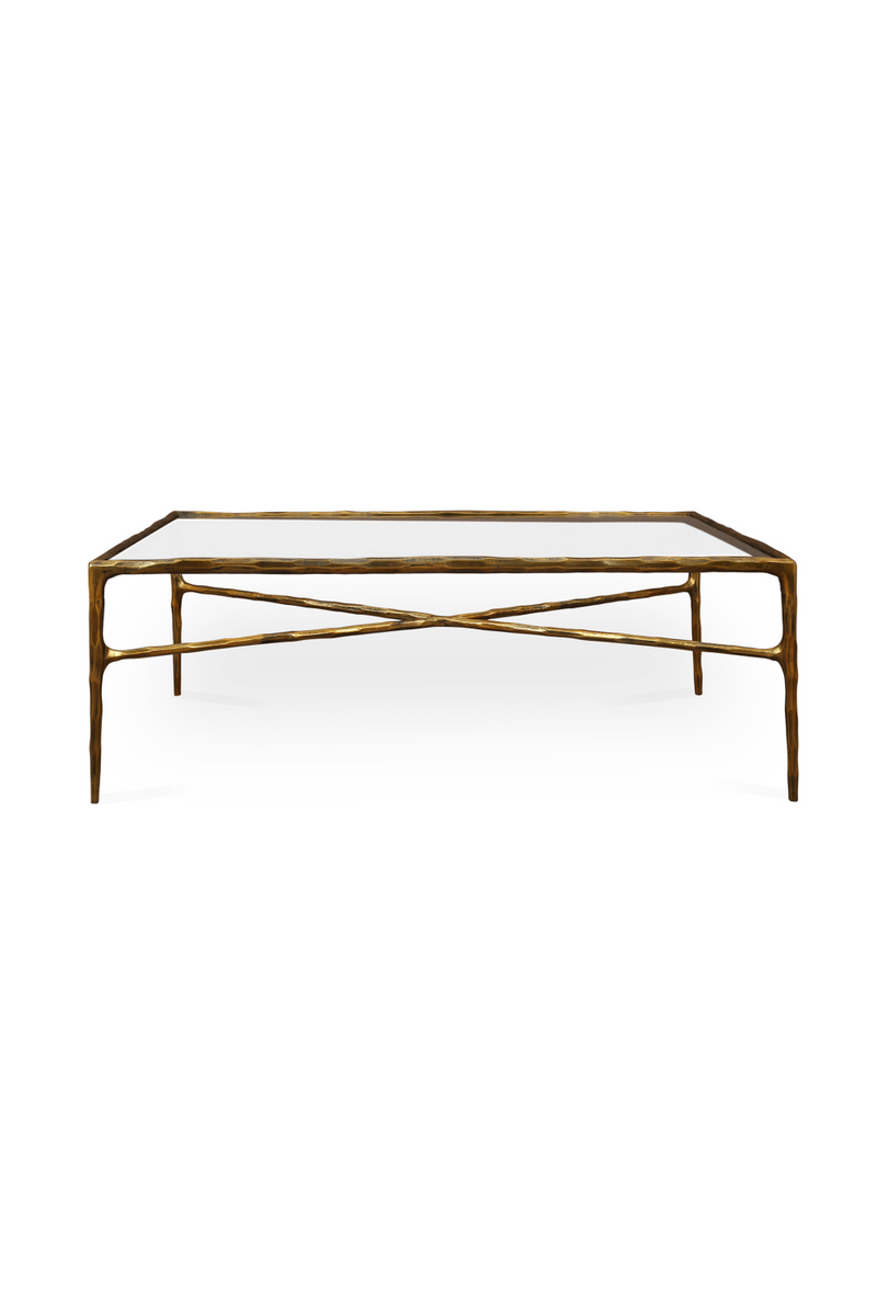 Cobra Coffee Table – Textured Antique Brass and Glass | Oroatrade.com