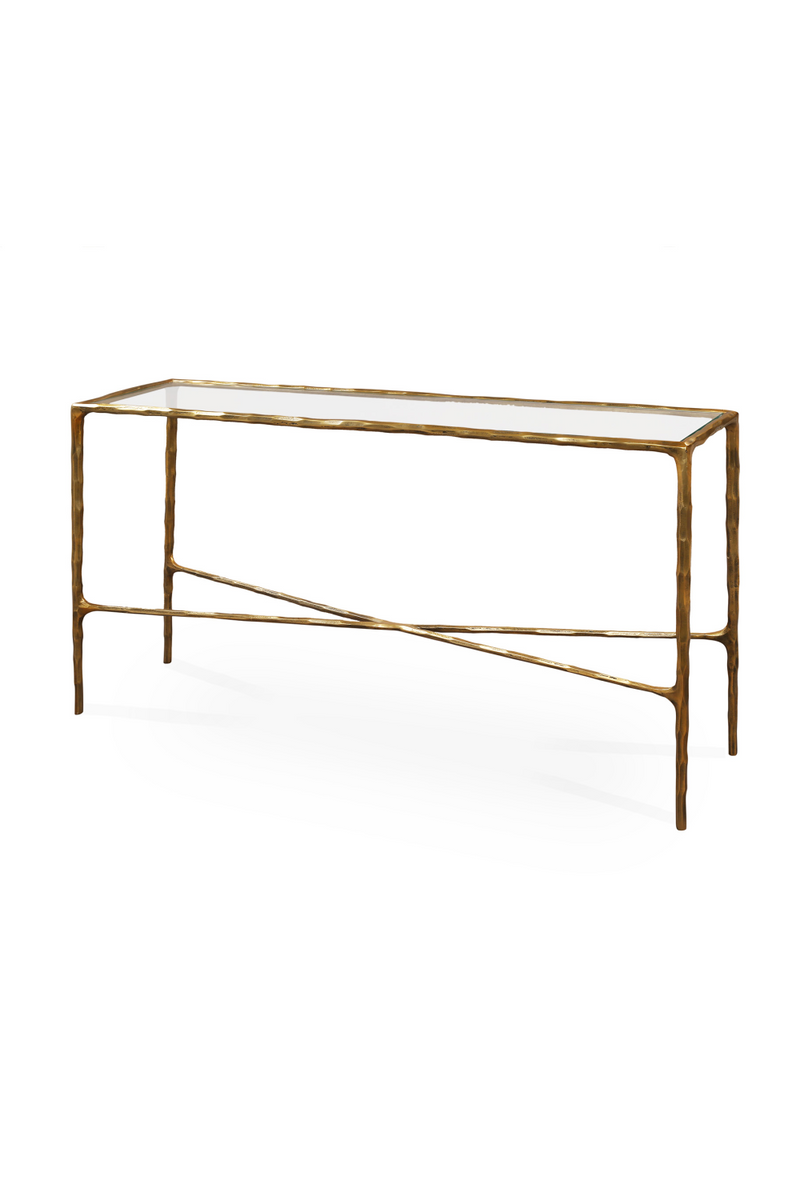 Cobra Console Table – Textured Antique Brass and Glass | Oroatrade.com
