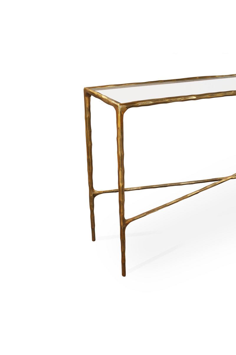 Cobra Console Table – Textured Antique Brass and Glass | Oroatrade.com
