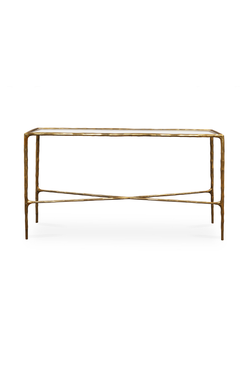 Cobra Console Table – Textured Antique Brass and Glass | Oroatrade.com