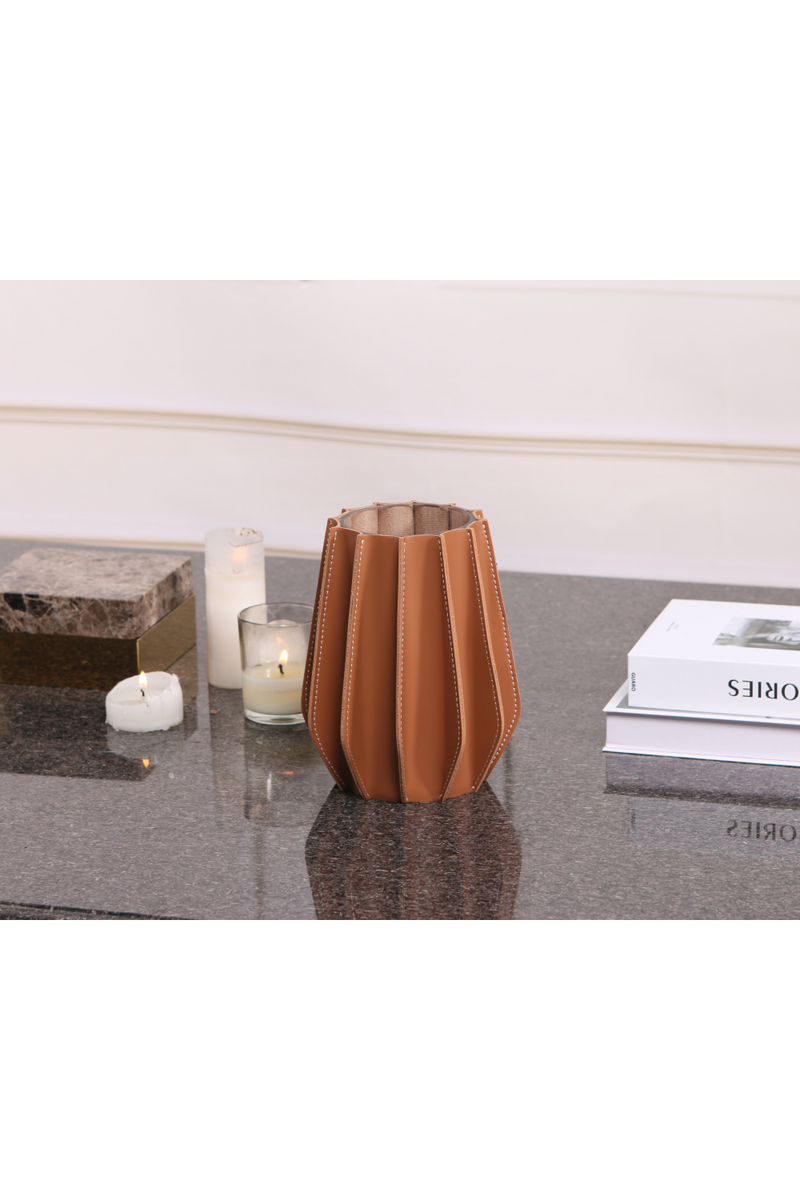 Brown Leather Fluted Vase | Liang & Eimil Juana | Oroatrade.com