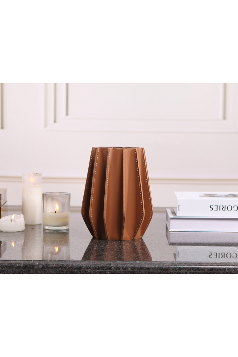 Brown Leather Fluted Vase | Liang & Eimil Juana | Oroatrade.com